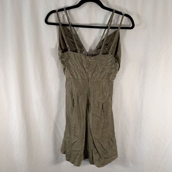 Le Lis Mini Dress Women's Small Solid Green Satin Zip Bavk Sleeveless Short - Picture 7 of 8